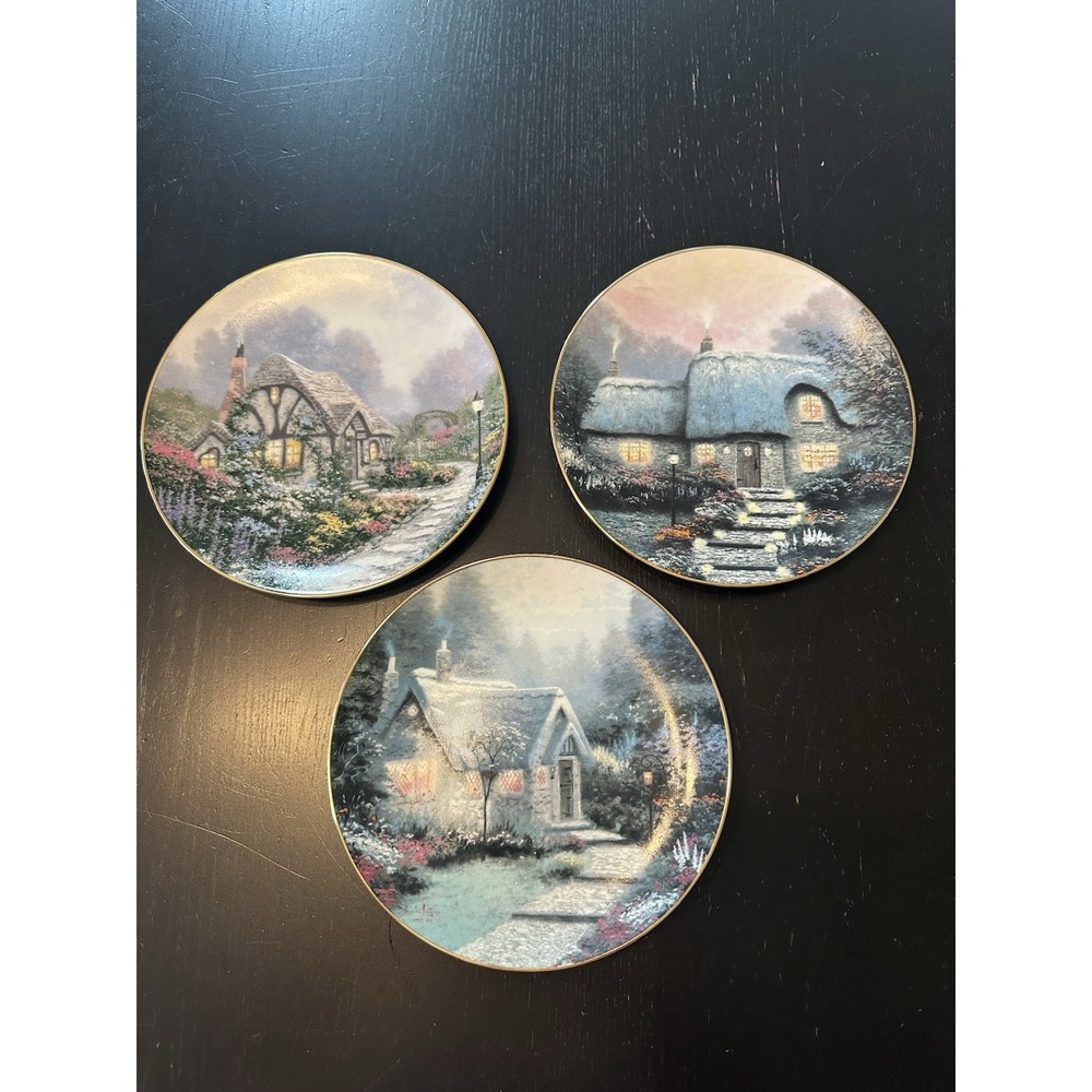 Vtg Thomas Kinkade Garden Cottages of England Collectors Plates 1991 Lot Of 3